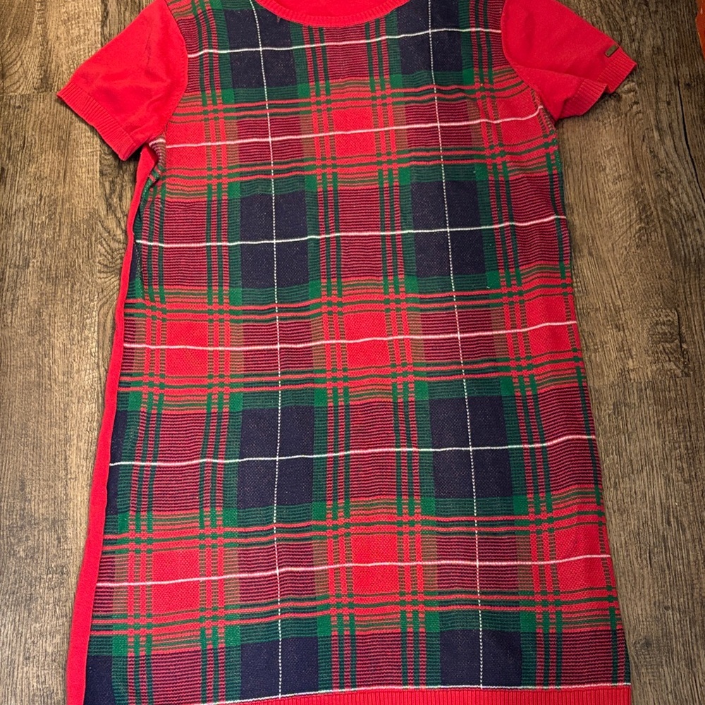 Tommy Hilfiger Red and Green Plaid Sweater Dress Holiday Christmas 100% Cotton